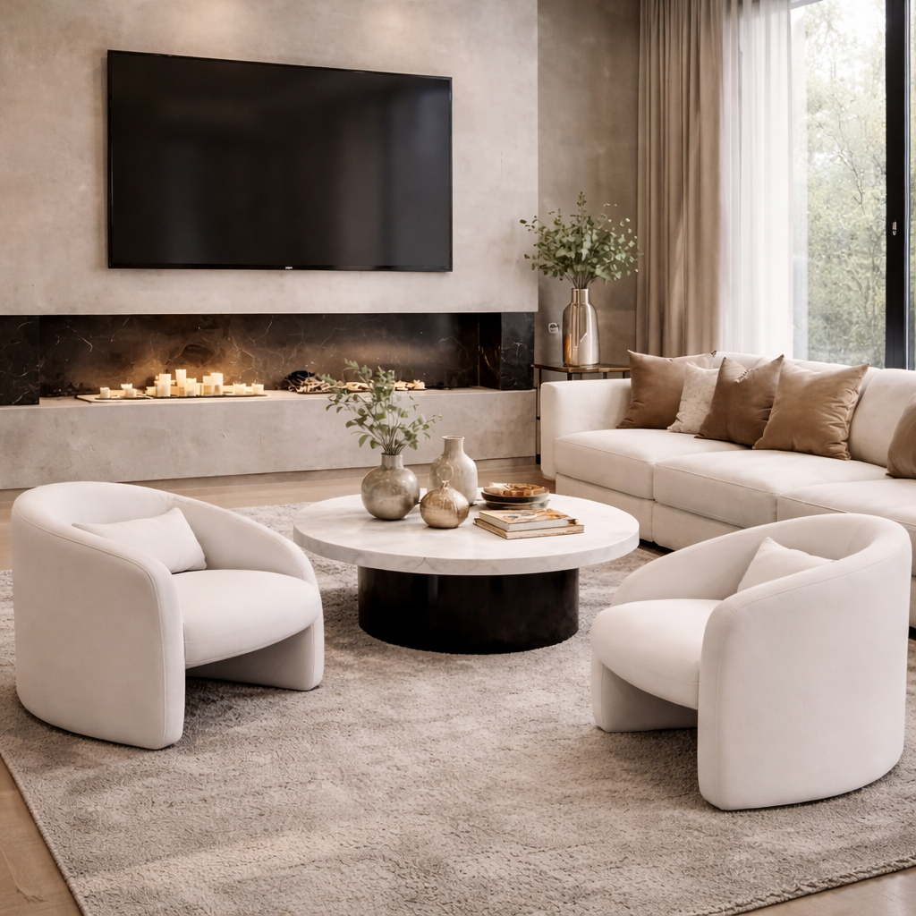 Modern Accent Chair with Waist Pillow and Armrests for Living Room Bedroom